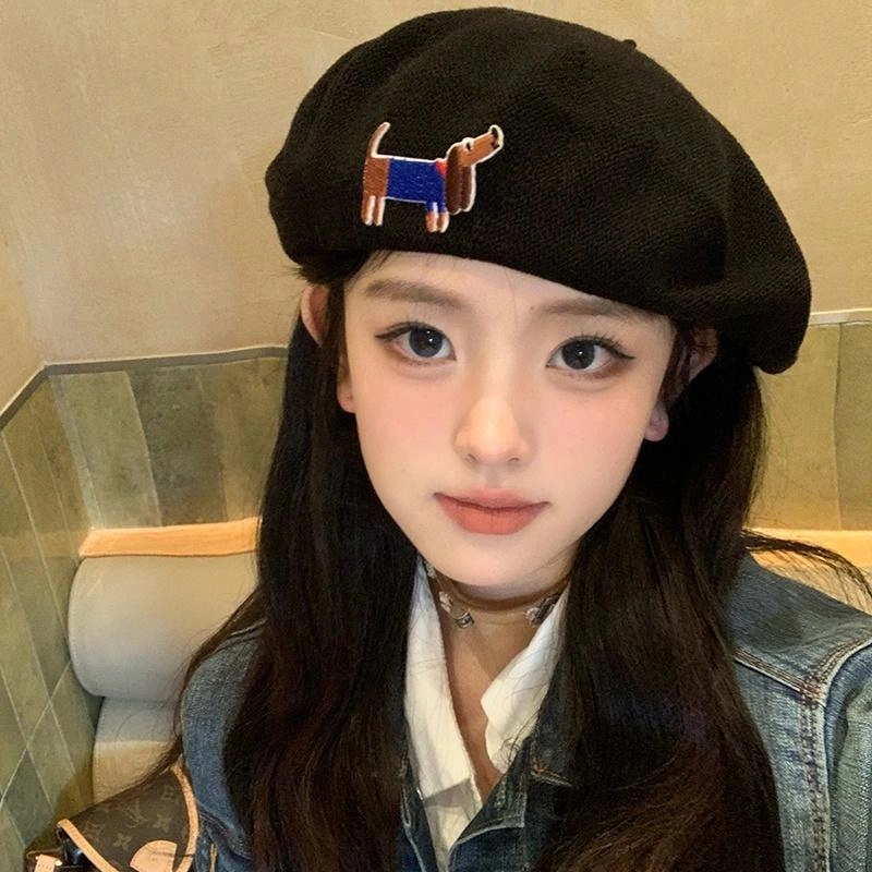 艾佳微 时尚韩系大女主户外遮阳防晒帽百搭款腊肠狗 棉麻 贝雷帽 男女同款情侣款