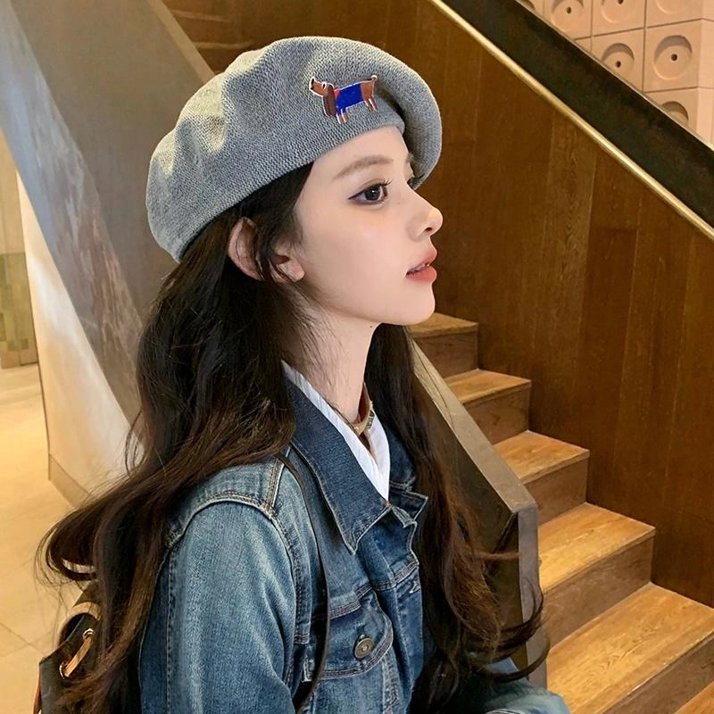 艾佳微 时尚韩系大女主户外遮阳防晒帽百搭款腊肠狗 棉麻 贝雷帽 男女同款情侣款