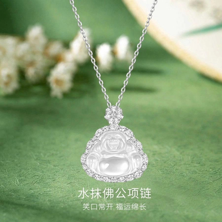 【高品质】 金师傅 水抹佛公锁骨链 笑脸弥勒佛本命年新中式国潮复古气质典雅百搭贵气冰透 小众轻奢设计高级感#好运 玉髓 项链 女款