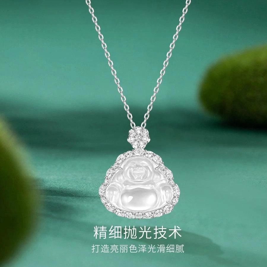 【高品质】 金师傅 水抹佛公锁骨链 笑脸弥勒佛本命年新中式国潮复古气质典雅百搭贵气冰透 小众轻奢设计高级感#好运 玉髓 项链 女款