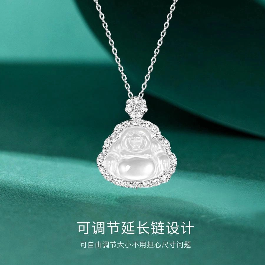 【高品质】 金师傅 水抹佛公锁骨链 笑脸弥勒佛本命年新中式国潮复古气质典雅百搭贵气冰透 小众轻奢设计高级感#好运 玉髓 项链 女款