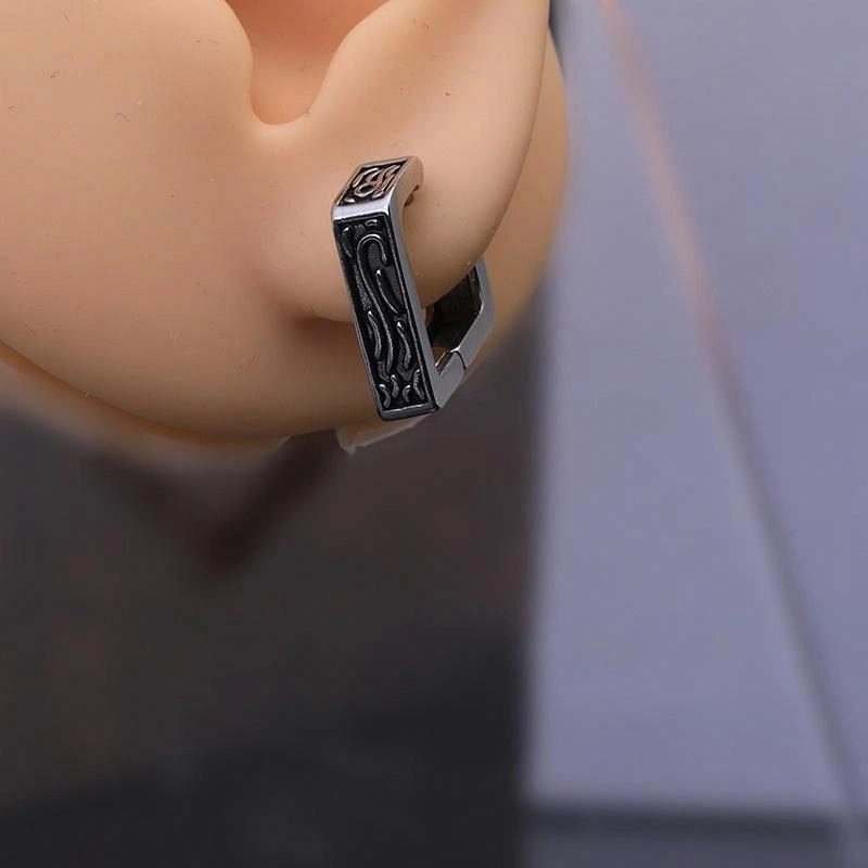 素 复古个性朋克暗黑风耳圈嘻哈简约时尚潮流纹理 钛钢 耳环 女款