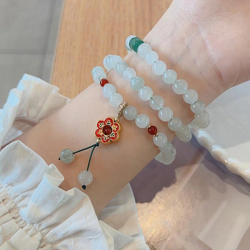 尚仟伊 【好运】好事花生 多圈叠戴转运珠好运莲莲精致花朵小众造型设计通勤百搭礼盒 天山翠 玉石手串 女款
