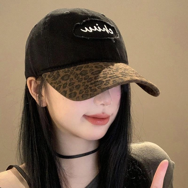 祎步康 韩国复古辣妹豹纹美式百搭防晒拼色显脸小帽子潮酷 棉涤 鸭舌帽 男女同款情侣款