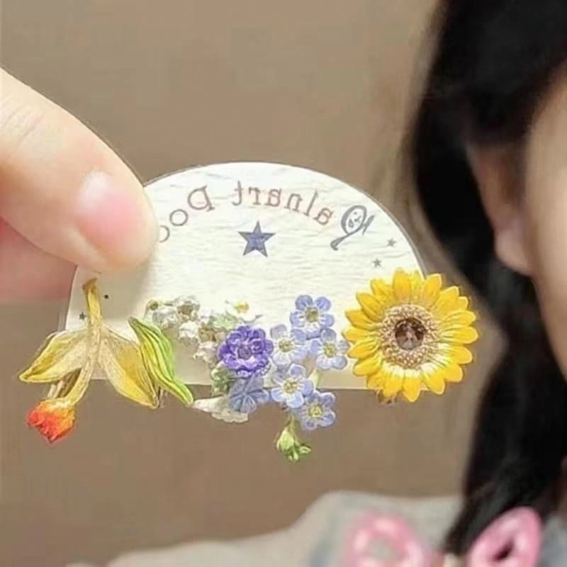 素 春意盎然 童话感森系元气花卉多巴胺小众设计感耳夹无耳洞 合金 耳钉 女款