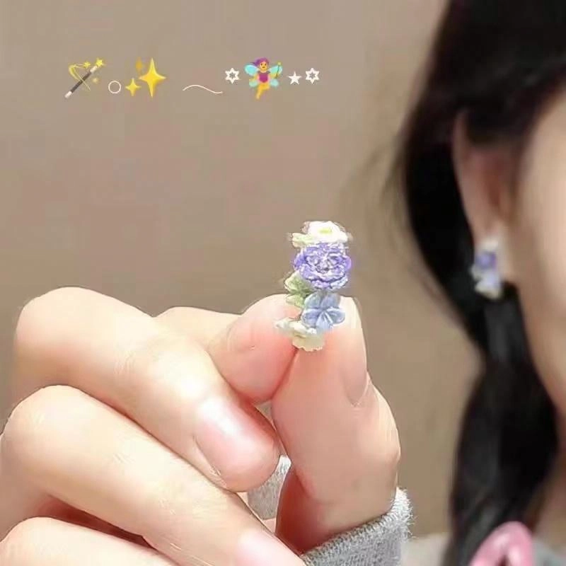 素 春意盎然 童话感森系元气花卉多巴胺小众设计感耳夹无耳洞 合金 耳钉 女款