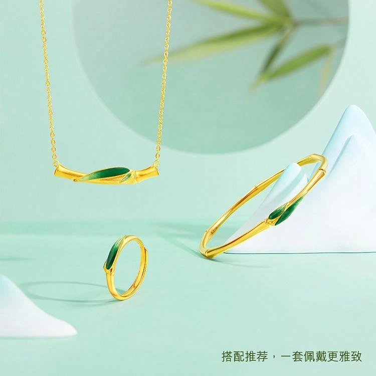 六福珠宝 福满传家竹福竹节锁骨链 足金 按克计价 黄金吊坠 女款