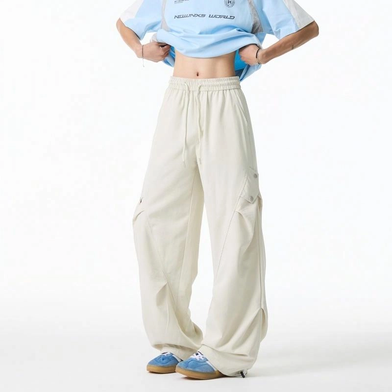 颂希尔 美式宽松直筒纯色百搭双边大口袋设计休闲裤 男女同款