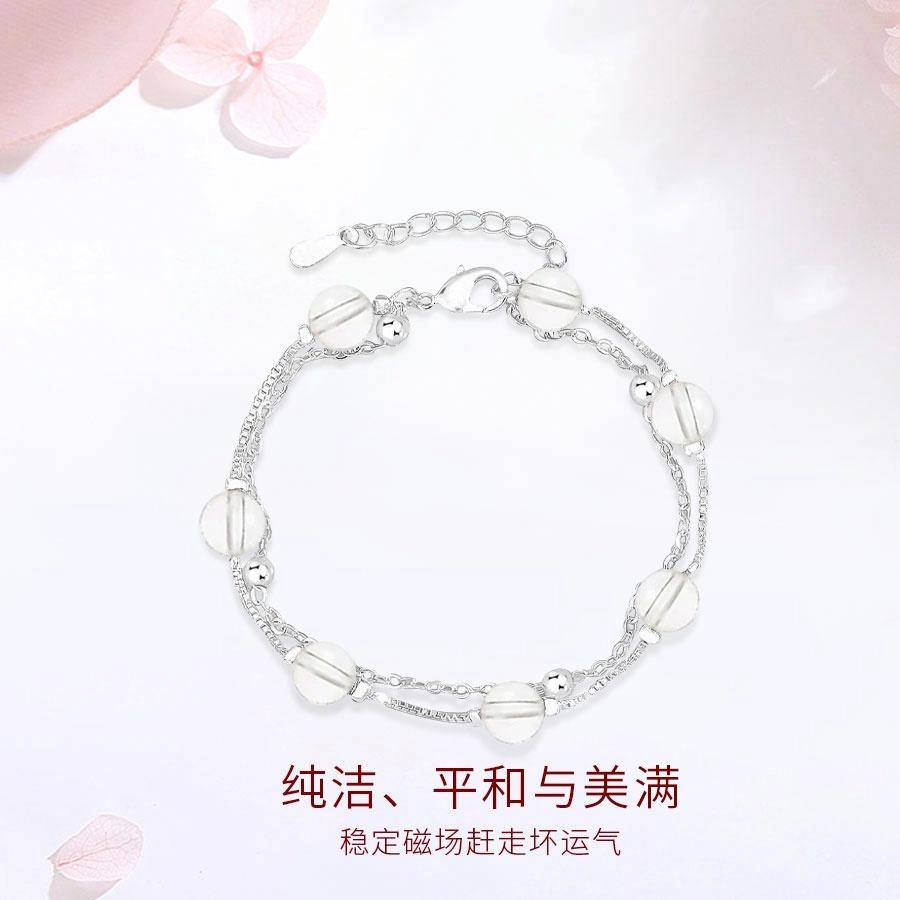 【S925银&净化情绪】 金师傅 双层 时来运转上岸招财时尚小众轻奢气质简约百搭#好运天然 白水晶 手链 男女同款情侣款