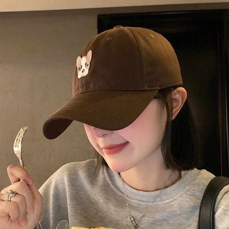 浪莎 可爱小狗刺绣韩系刺显脸小韩系遮阳防晒 棉 鸭舌帽 男女同款情侣款