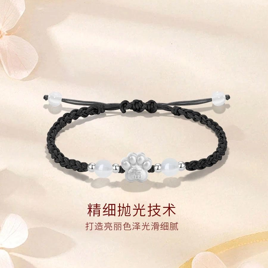【S999足银】 金师傅 猫爪手饰 萌趣招财猫咪创意独特新中式时尚气质可爱小清新 小众轻奢设计高级#好运 纯银 手绳 男女同款情侣款