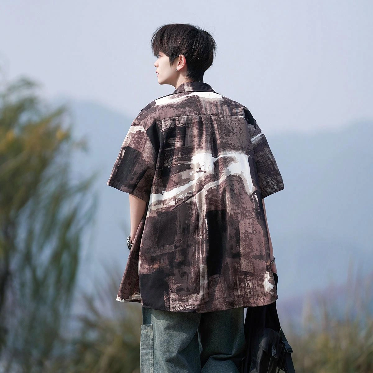 冰飞 美式复古时尚高街潮牌潮流短袖衬衫 男女同款