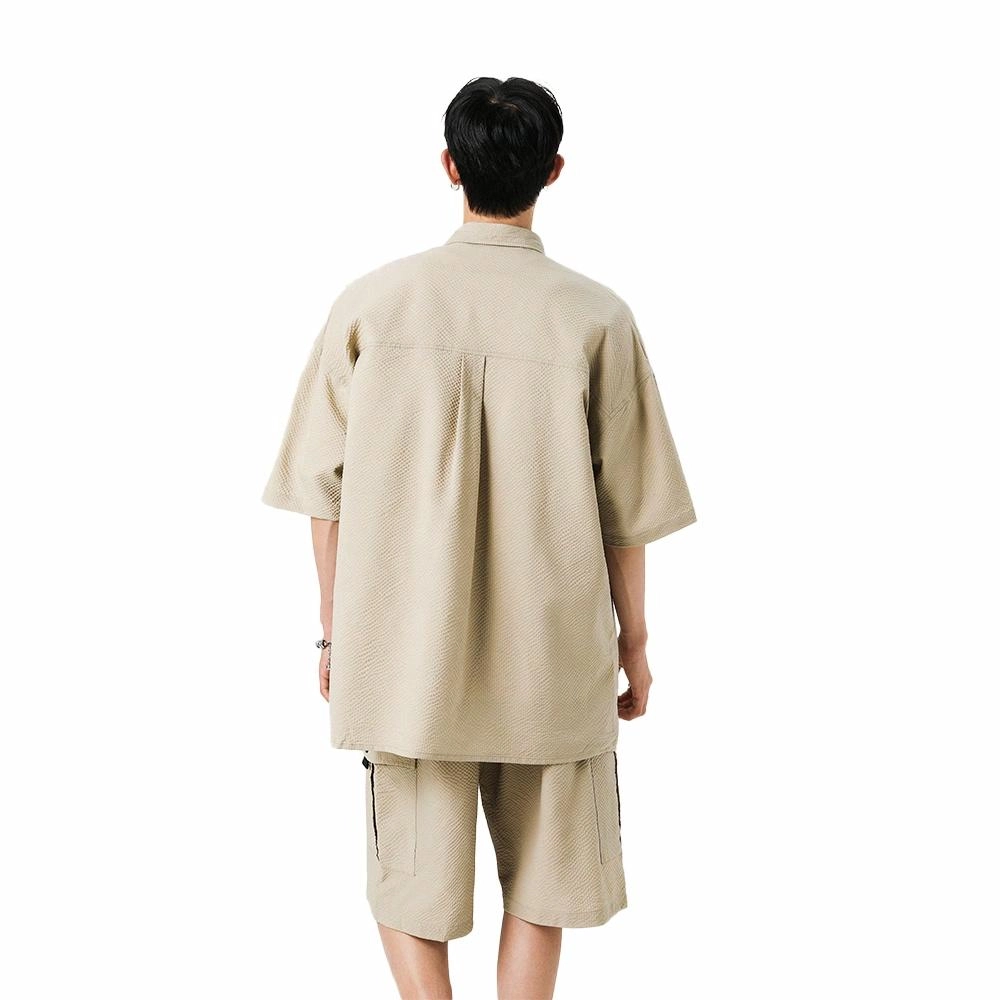 绘承 纯色日系高级感宽松休闲百搭通勤多口袋工装风五分短裤短袖衬衫套装 男女同款