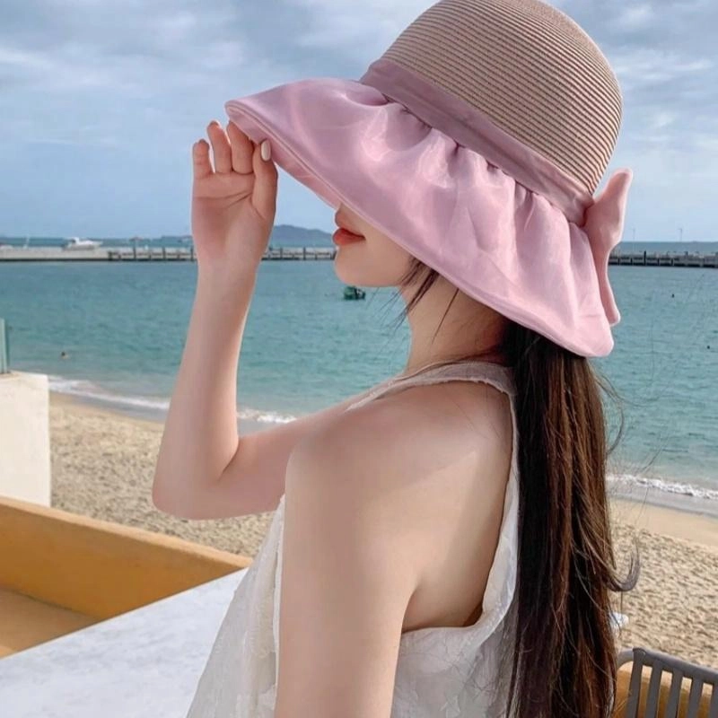 北极绒 韩版大帽檐透气防晒遮阳蝴蝶结显脸小百搭折叠 聚酯纤维 渔夫帽 男女同款情侣款