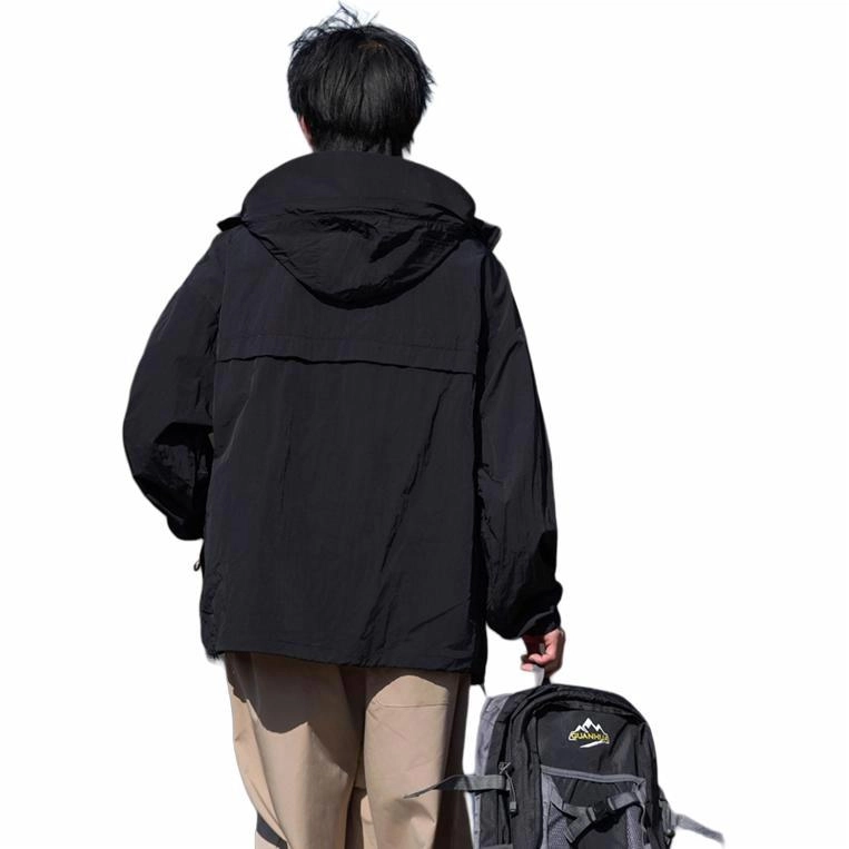 绘承 纯色简约日系轻薄速干宽松休闲拉链百搭防紫外线连帽防晒服 男女同款