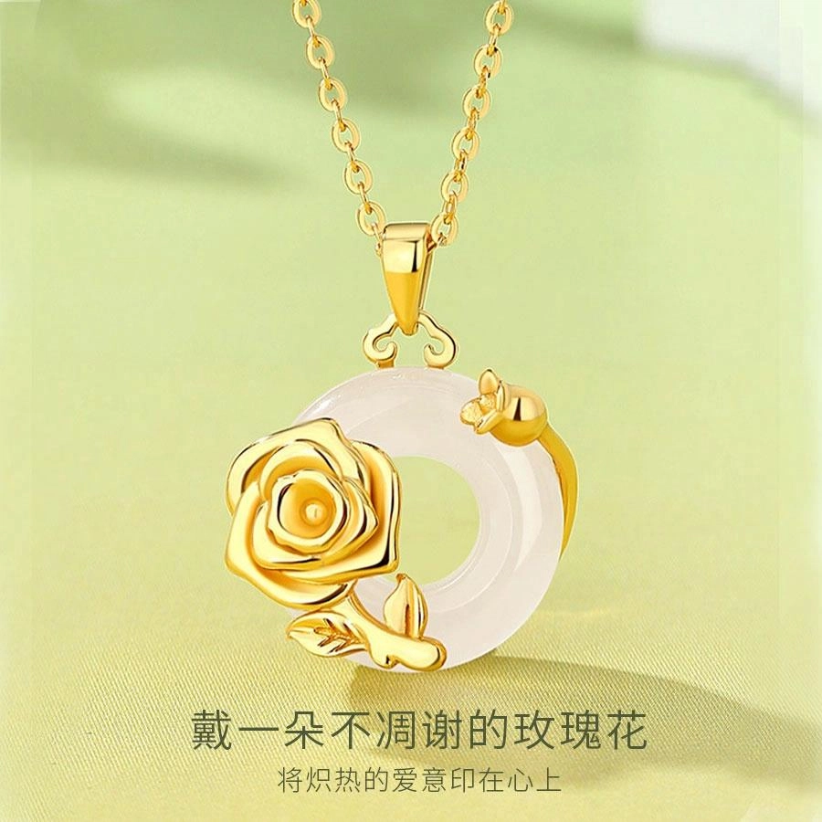 金师傅 玫瑰的故事锁骨链 新中式国潮复古气质典雅百搭贵气 小众轻奢设计高级感#好运 玉髓 项链 女款
