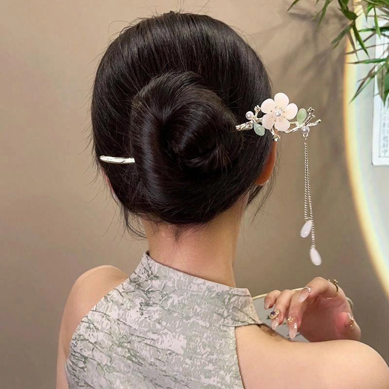 简应舒 玉兰花流苏新中式盘发古风汉服发钗子步摇头饰 合金+仿珍珠+树脂 发簪 女款