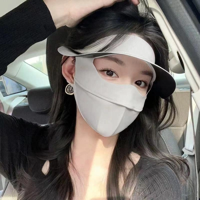 佩洛依 夏季黑胶帽檐一体脸基尼户外运动旅行遮阳冰丝面罩骑行防紫外线遮脸口罩百搭轻便透气 聚酯纤维 防晒帽 男女同款情侣款