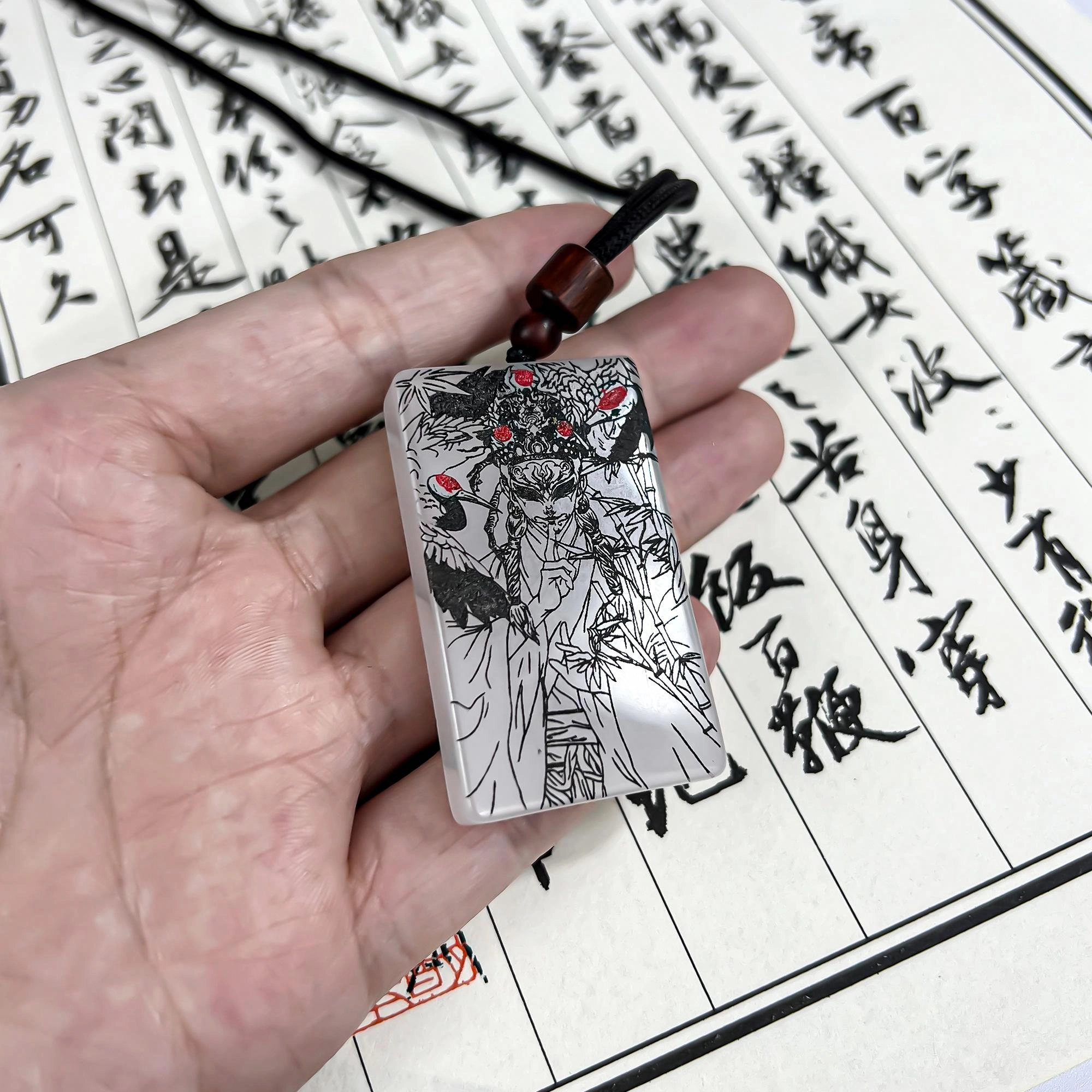 【高品质】 唐之饰 白鹤童子神君精细纯手工雕刻 新中式复古国潮招财纳福 天官赐福 诸事顺利 #好运 天山翠 项链 男女同款情侣款