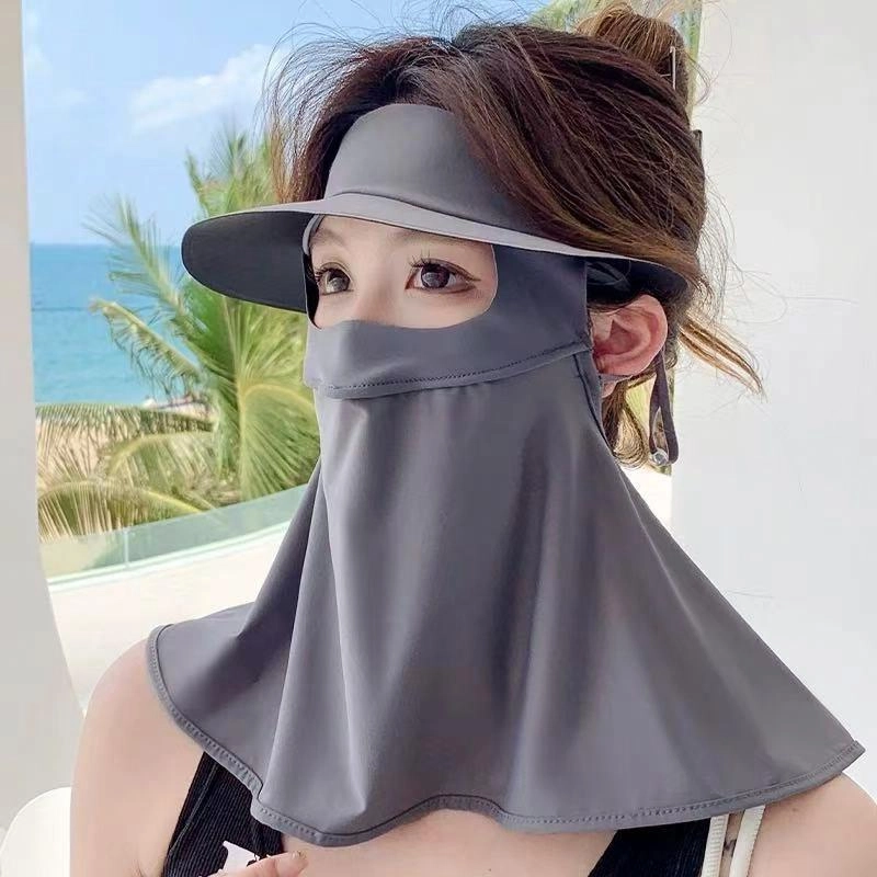 佩洛依 夏季黑胶帽檐一体脸基尼户外运动旅行遮阳冰丝面罩骑行防紫外线遮脸口罩百搭轻便透气 聚酯纤维 防晒帽 男女同款情侣款