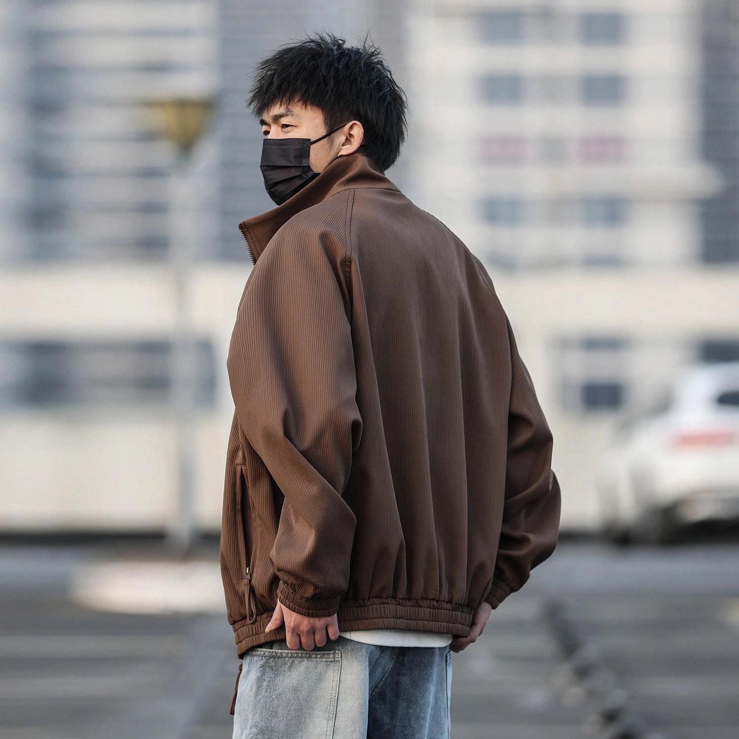 宾力克 拉链立领宽松百搭休闲纯色飞行员夹克外套 男女同款