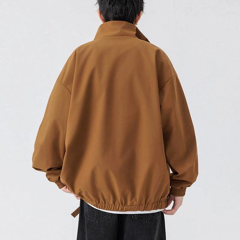 宾力克 美式纯色立领开衫宽松休闲飞行员运动防风工装夹克外套 男女同款