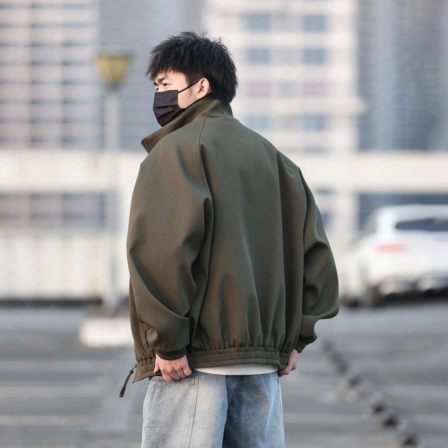 宾力克 拉链立领宽松百搭休闲纯色飞行员夹克外套 男女同款