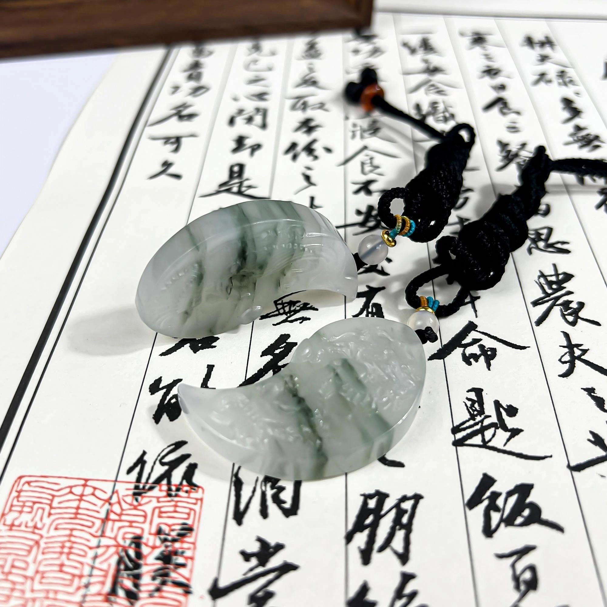 唐之饰 {高品质}龙凤呈祥玉佩一人一半 合二为一 天做地合国潮百搭青山黛翠白色十二生肖本命年招财纳福 天山翠 项链 男女同款情侣款