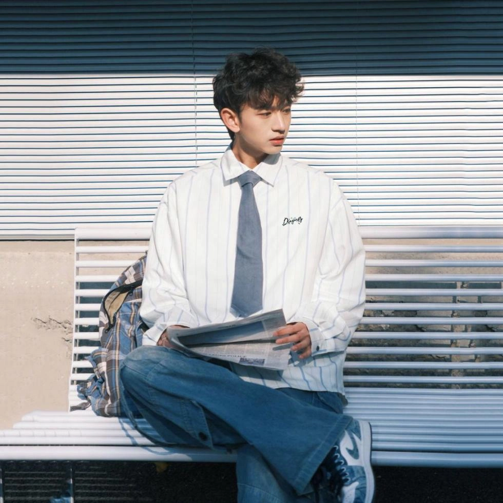 红蜻蜓 日系休闲简约字母复古条纹叠穿百搭长袖衬衫 男女同款
