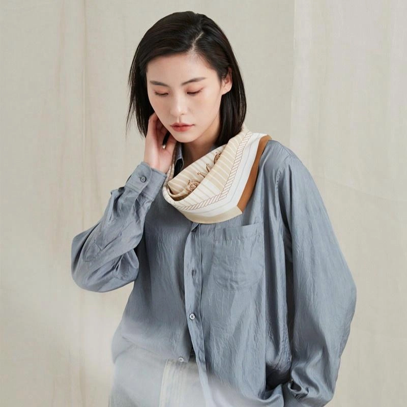 山一丸 春夏真丝温柔奶茶色领巾 丝巾 女款