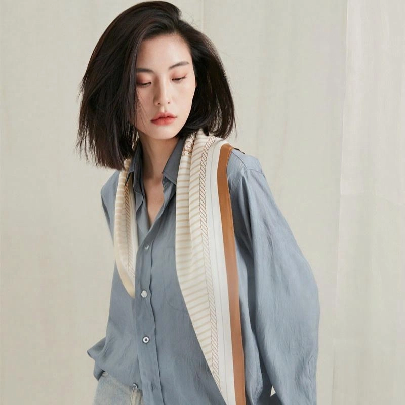 山一丸 春夏真丝温柔奶茶色领巾 丝巾 女款