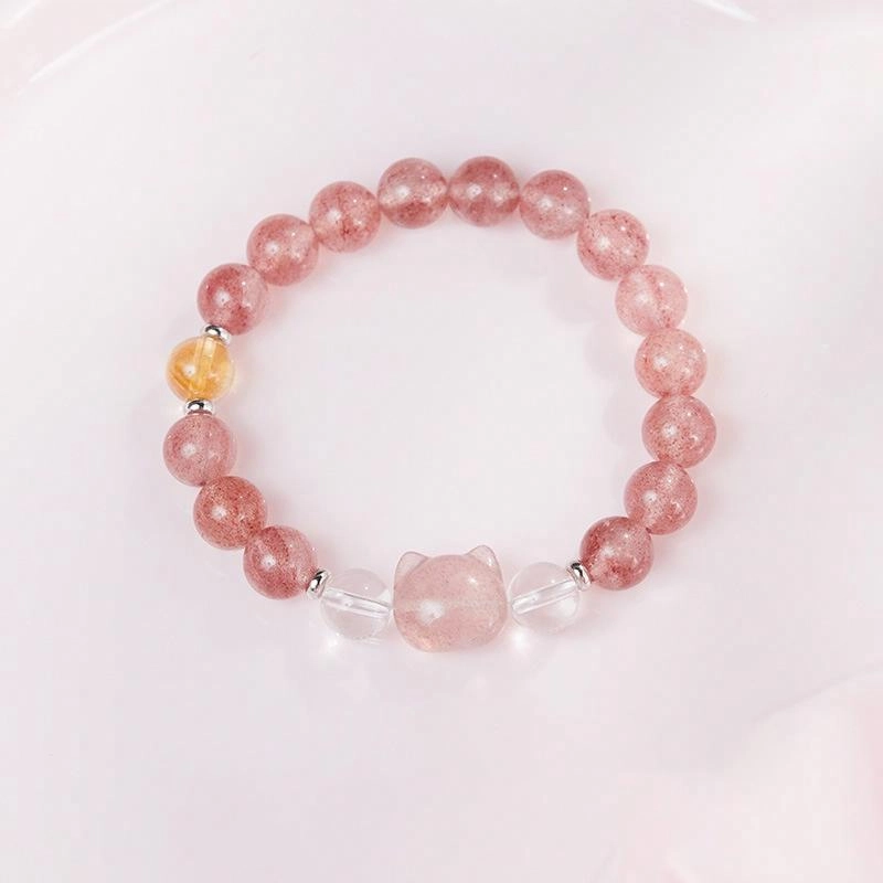 【甜美可爱】 老作坊 甜心猫咪 恋之华章 晶彩粉漾 显白转运仙女风 弹力可调节 水晶 手串 女款