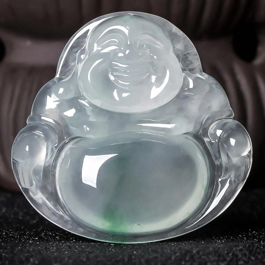 昼语 冰清玉洁 老坑浅绿飘花 佛公玉挂件 起胶感#好运 冰种 翡翠吊坠 男女同款情侣款