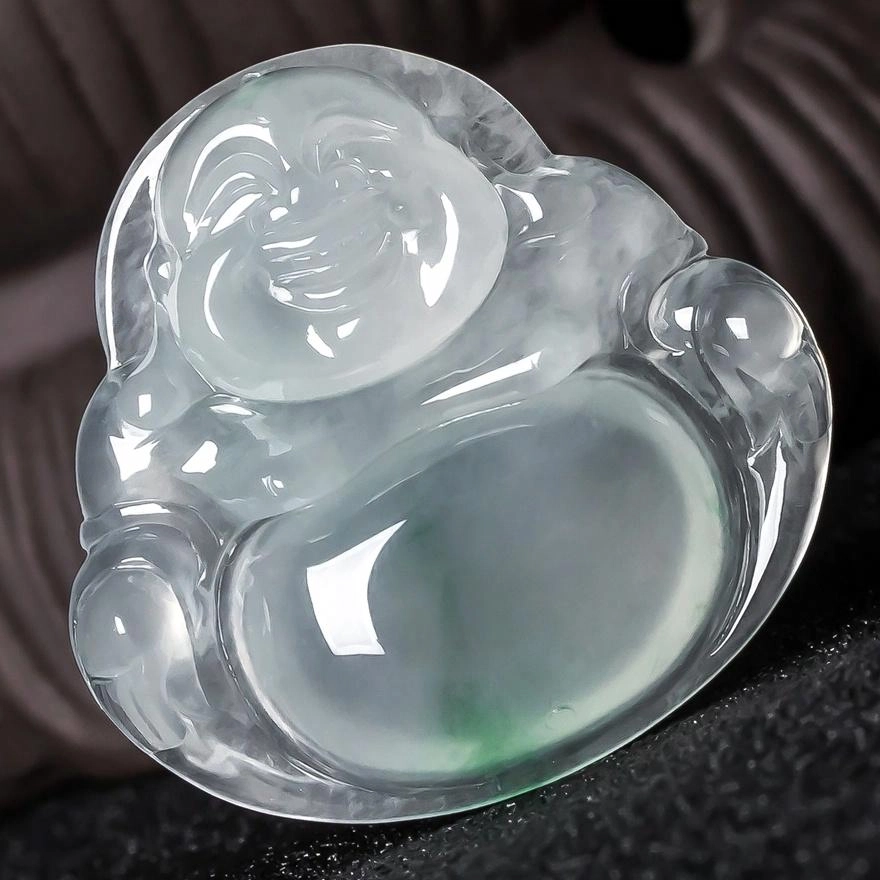 昼语 冰清玉洁 老坑浅绿飘花 佛公玉挂件 起胶感#好运 冰种 翡翠吊坠 男女同款情侣款