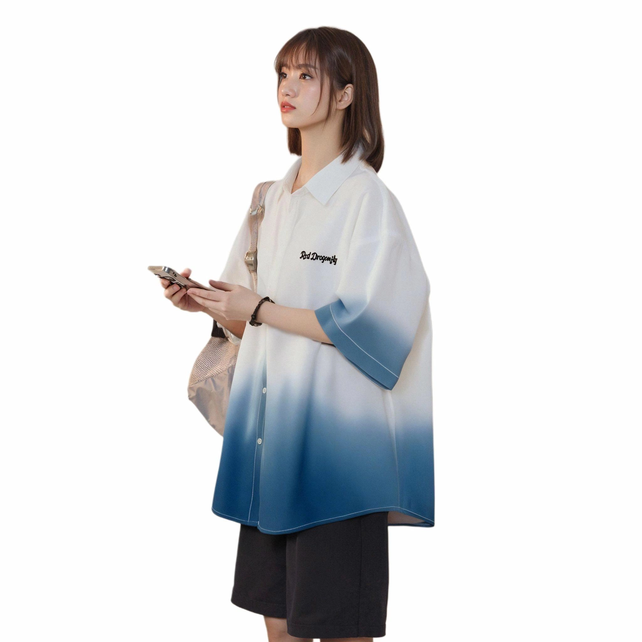 红蜻蜓 美式高街潮牌渐变色小众休闲宽松百搭衬衫 男女同款