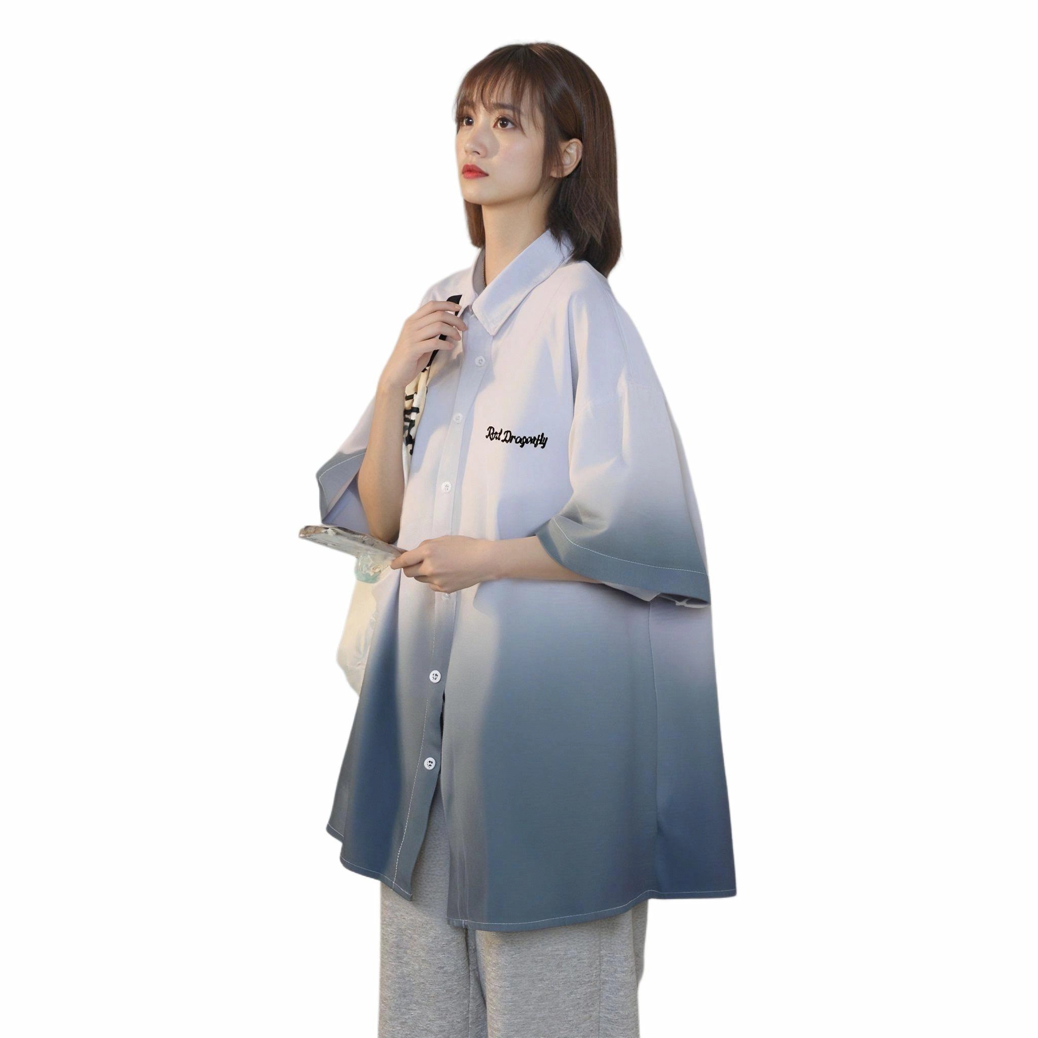 红蜻蜓 美式高街潮牌渐变色小众休闲宽松百搭衬衫 男女同款