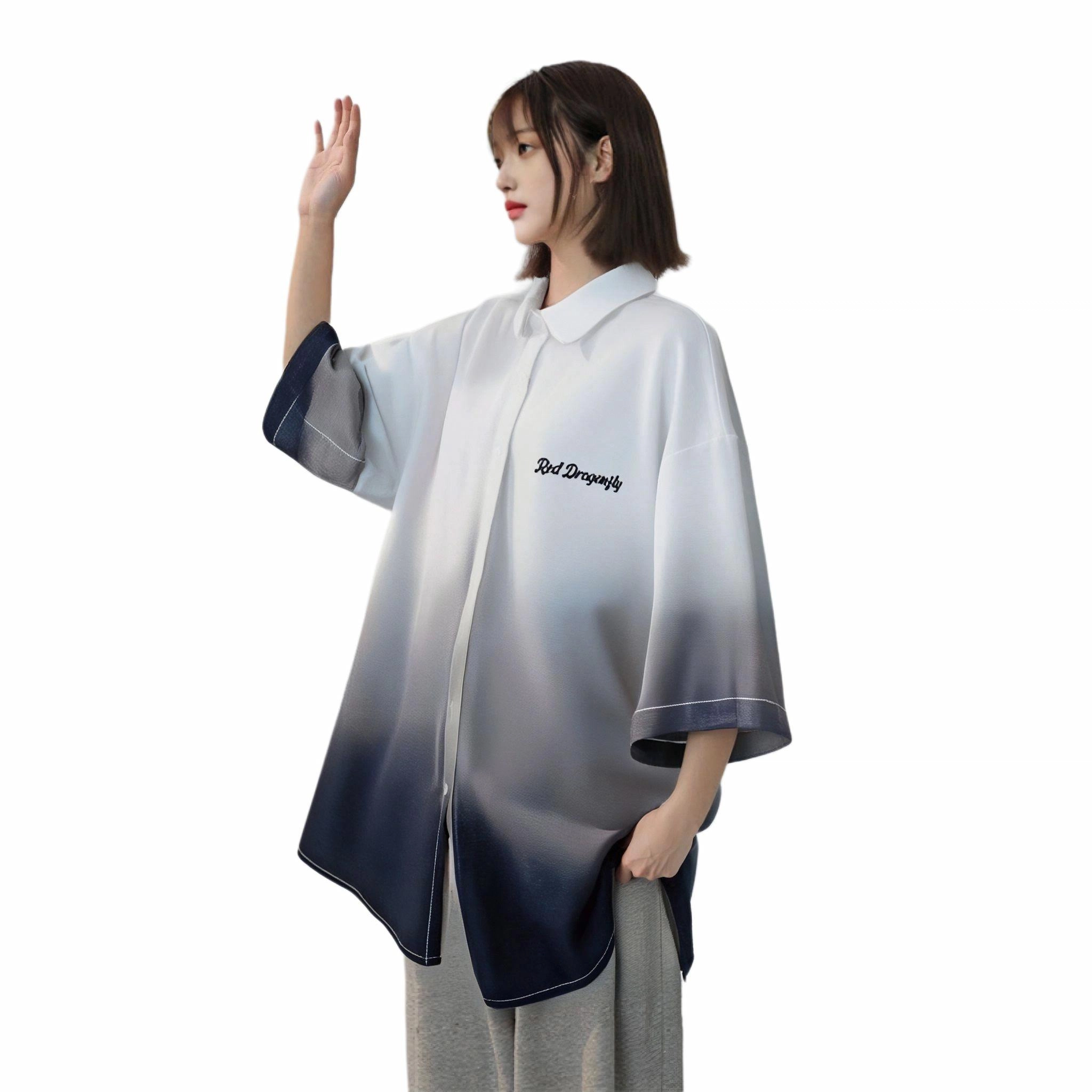 红蜻蜓 美式高街潮牌渐变色小众休闲宽松百搭衬衫 男女同款