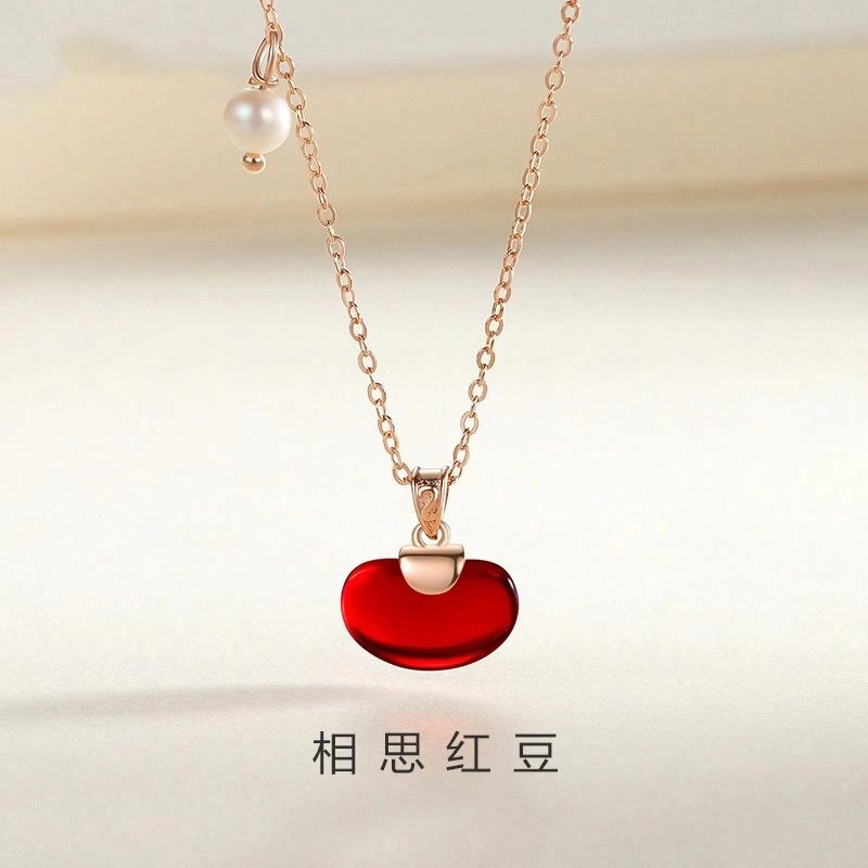 梵星饰季 相思红豆 新中式浪漫轻奢精致气质时尚简约百搭高级感锁骨链 琉璃 玉石项链 女款