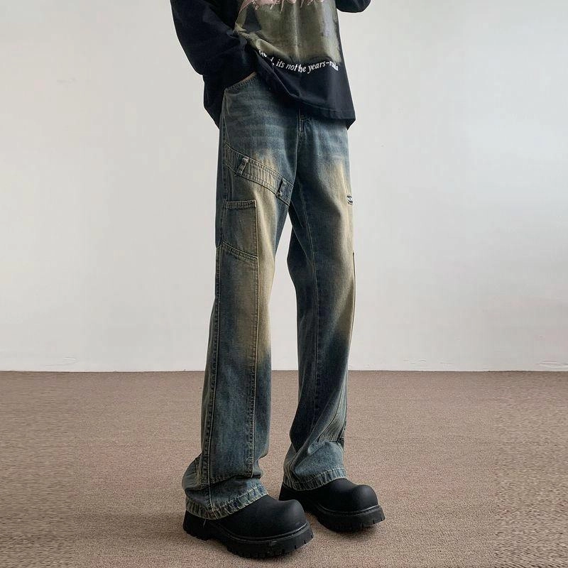 人本 美式复古高街宽松直筒牛仔裤 男女同款