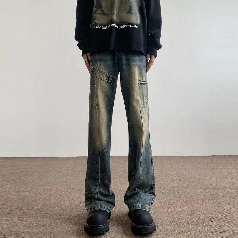 人本 美式复古高街宽松直筒牛仔裤 男女同款