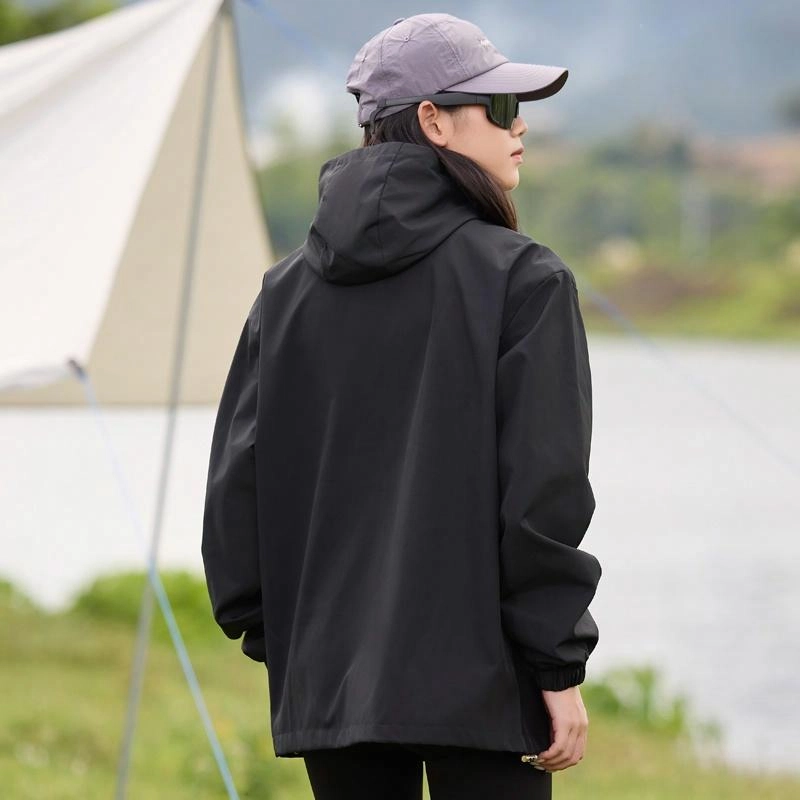 宜而爽 美式潮流简约基础纯色拉链山系户外连帽落肩宽松夹克外套 男女同款