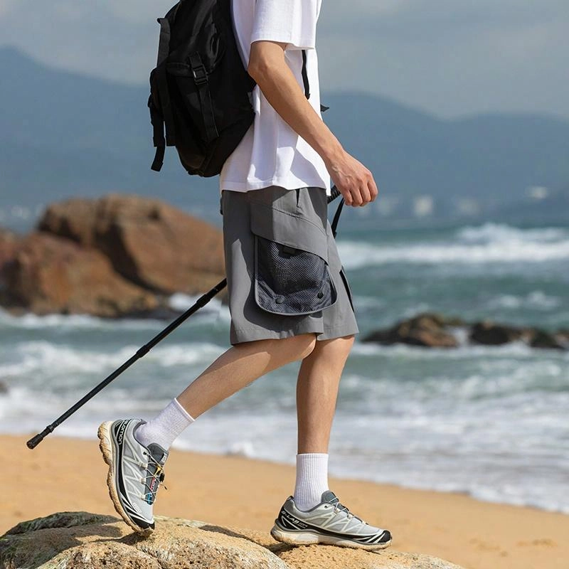袋鼠 户外运动可自收纳吸湿速干轻薄冰感废土风牛仔裤工装短裤 男女同款