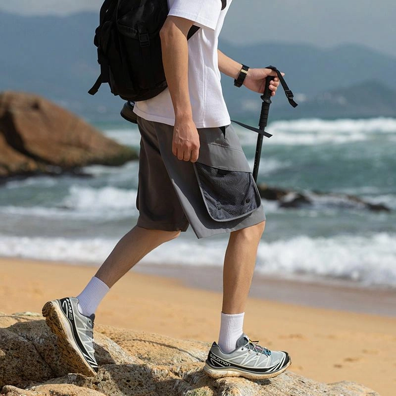 袋鼠 户外运动可自收纳吸湿速干轻薄冰感废土风牛仔裤工装短裤 男女同款