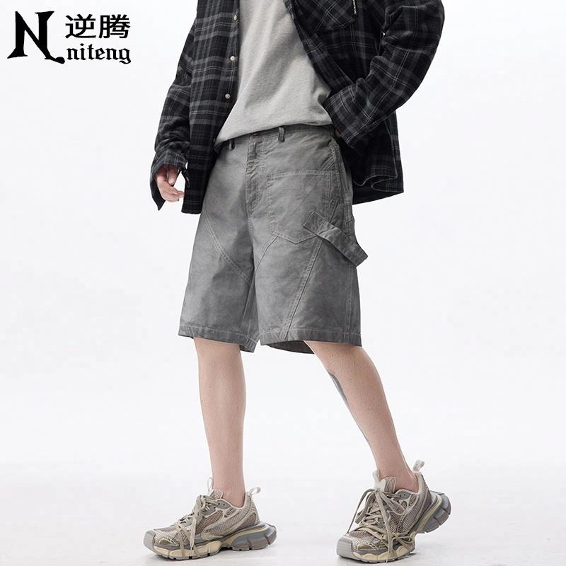 逆腾 纯棉水洗做旧工装百搭五分休闲短裤 男女同款