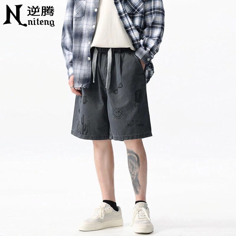 逆腾 美式印花纯棉宽松休闲短裤 男款