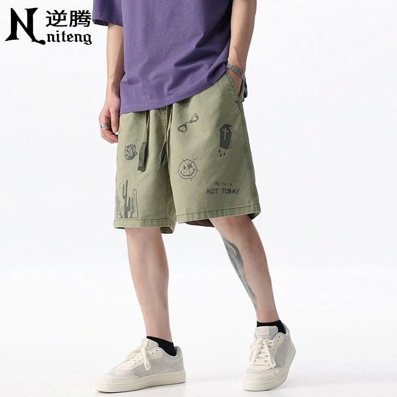 逆腾 美式印花纯棉宽松休闲短裤 男款