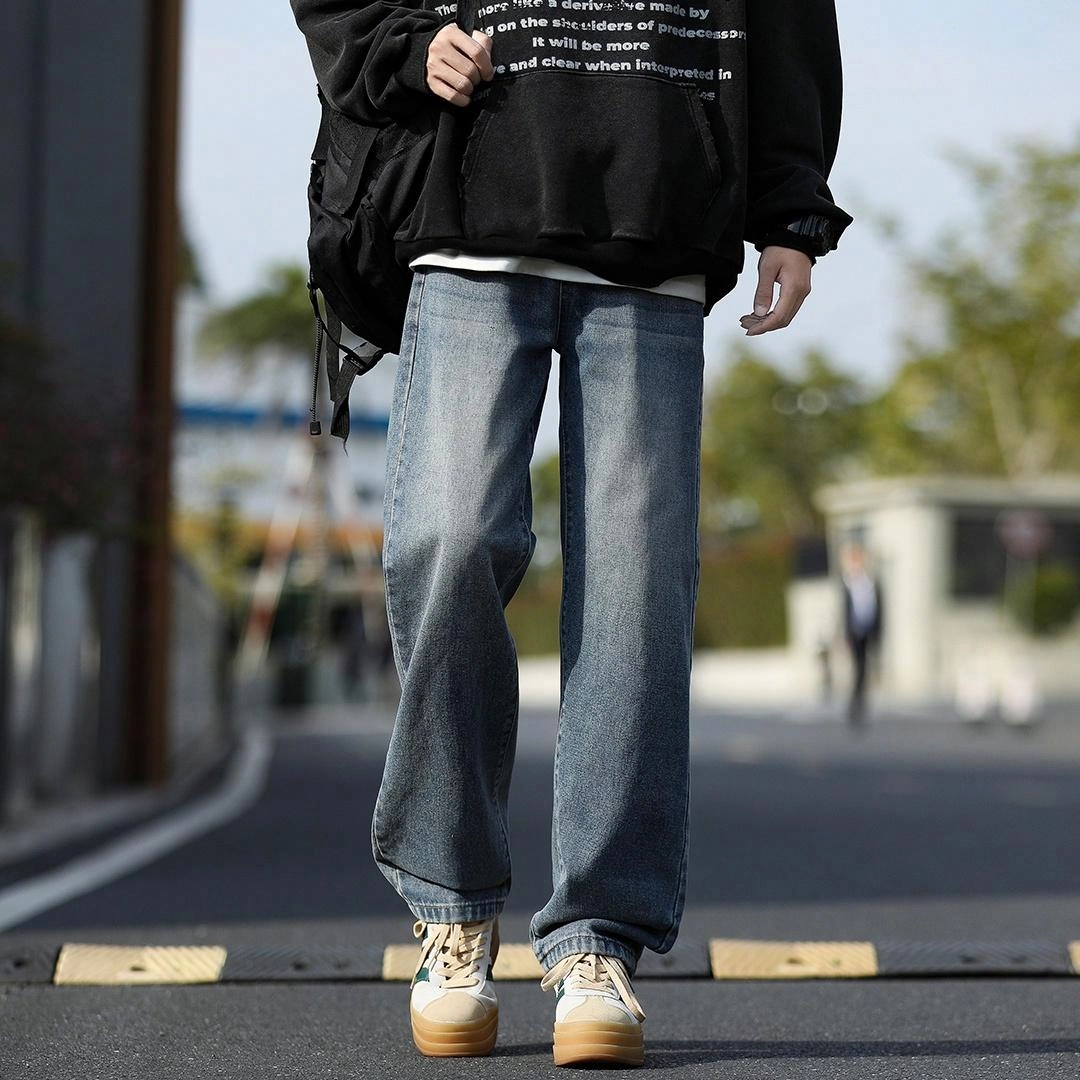 顶峰保罗 美式复古水洗直筒宽松百搭痞帅高街休闲长裤牛仔裤 男女同款