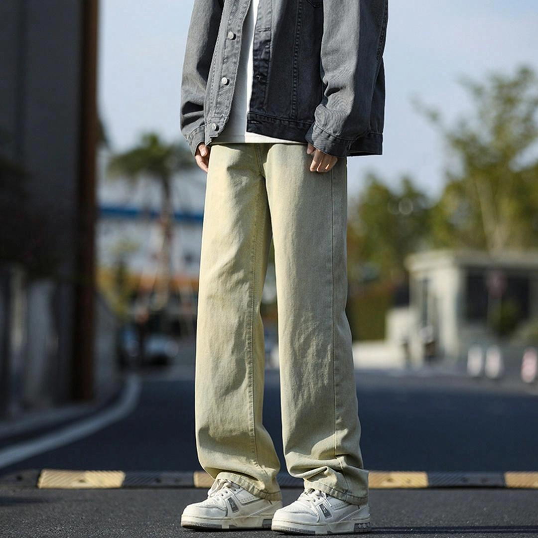 顶峰保罗 美式复古水洗直筒宽松百搭痞帅高街休闲长裤牛仔裤 男女同款