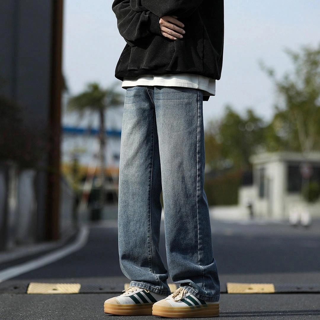 顶峰保罗 美式复古水洗直筒宽松百搭痞帅高街休闲长裤牛仔裤 男女同款