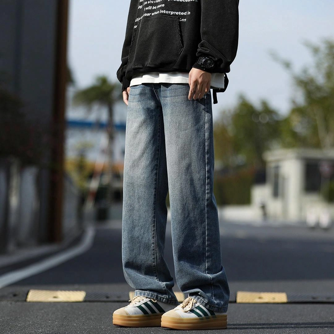 顶峰保罗 美式复古水洗直筒宽松百搭痞帅高街休闲长裤牛仔裤 男女同款